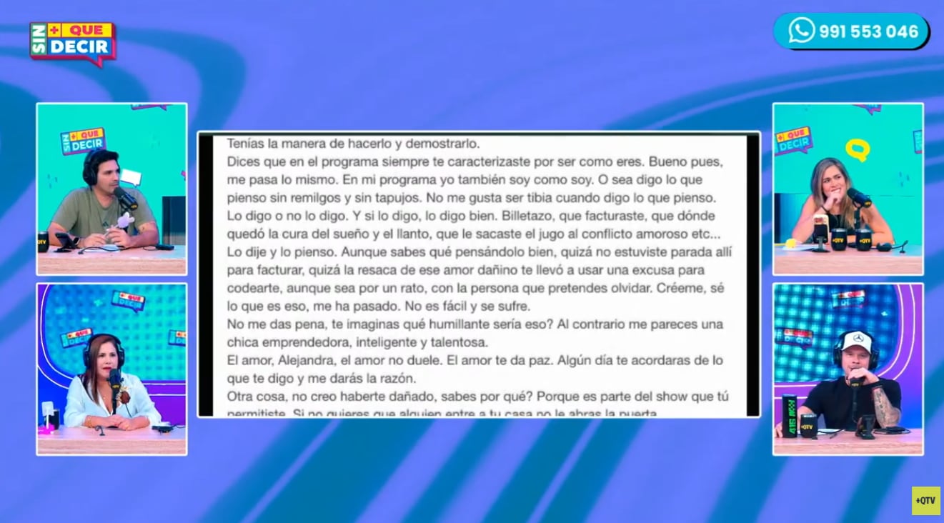 Andrea Llosa volvió a leer la carta abierta que le escribió a Alejandra Baigorria.