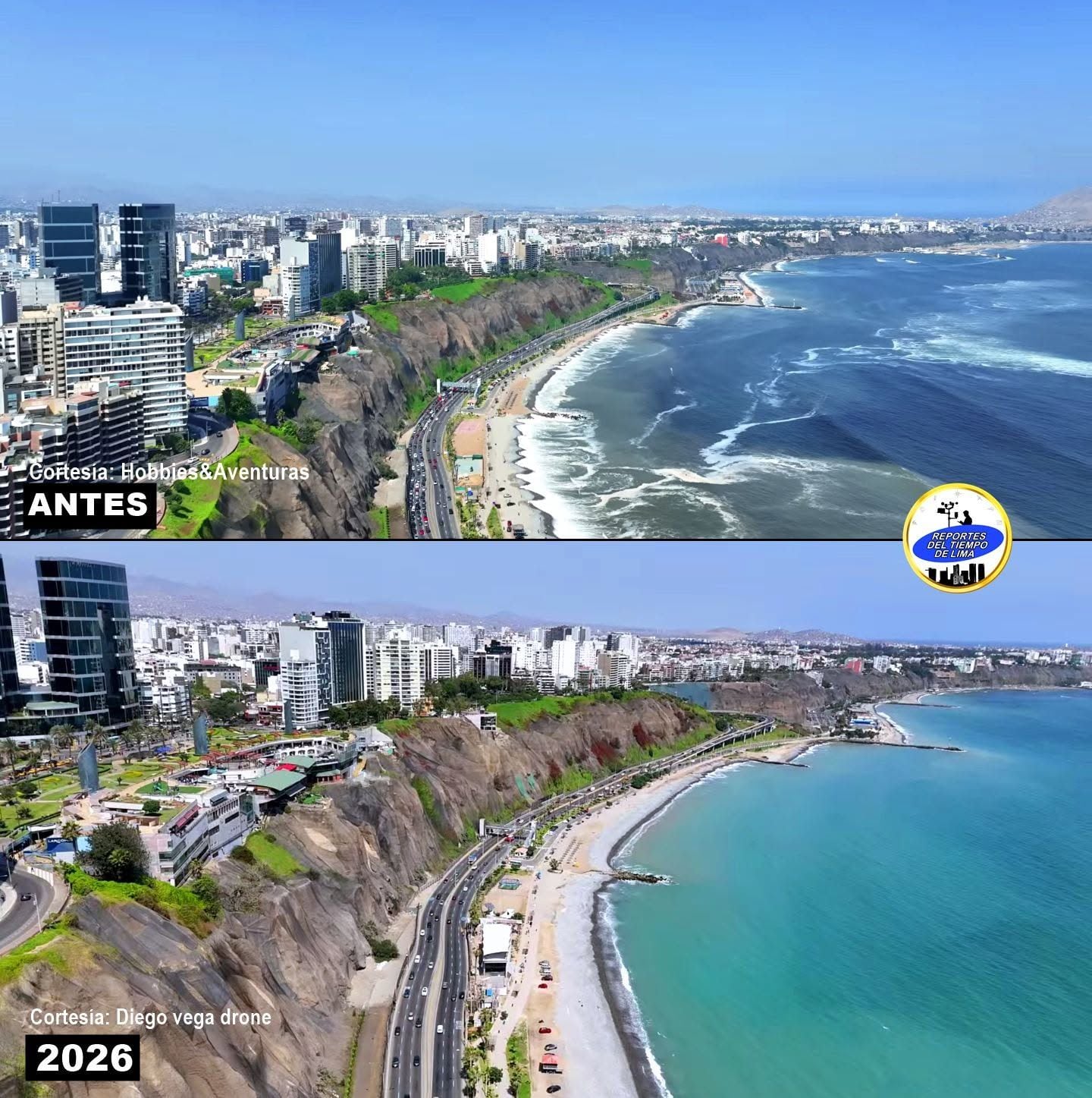El mar en la Costa Verde adquirió un color turquesa. Foto: Reportes del Tiempo de Lima