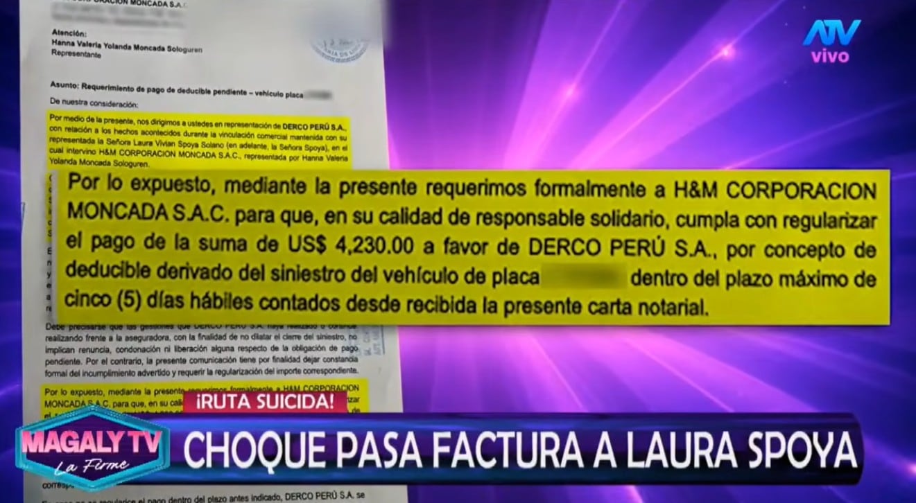 Laura Spoya también recibió carta notarial.