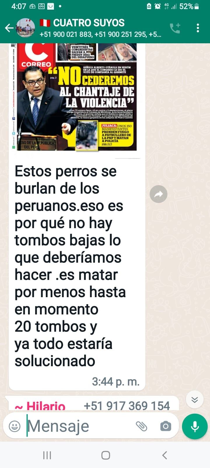 Este es uno de los chats a los que tuvo acceso la Policía.