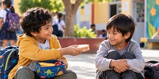 La solidaridad se enseña con pequeños gestos de ayuda hacia los demás. Foto generada con IA.