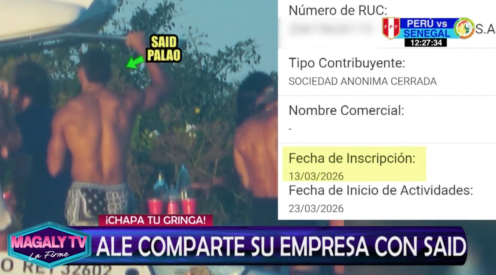 Alejandra Baigorria inscribió nueva empresa con Said Palao el mismo día en que él fue ampayado por 'Magaly TV La Firme'.
