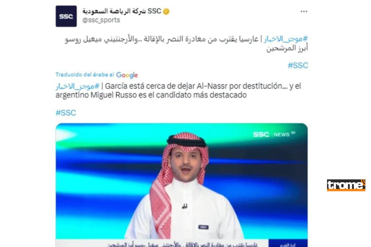 Cadena informativa de Arabia Saudita habla sobre posbilidades de DT argentino (Foto: @SSC_sports)
