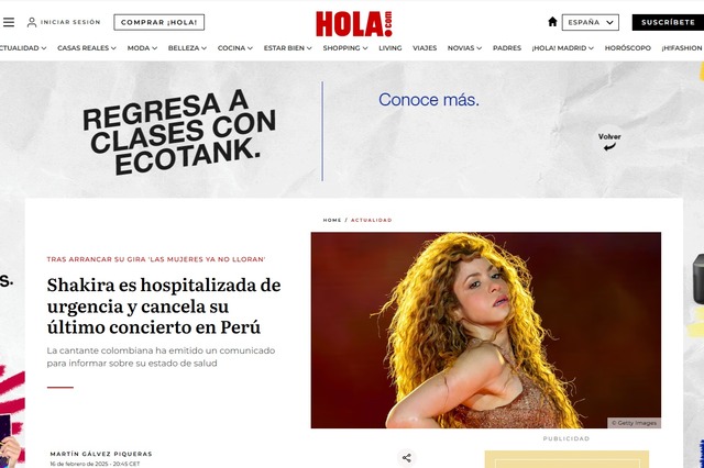 Revista española Hola informó sobre la hospitalización de Shakira en una clínica a solo escasas horas de su primera presentación