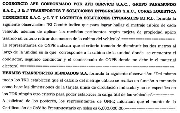 Estas son las observaciones que hicieron Hermes y Consorcio AFE al criterio que usó la ONPE y que terminó favoreciendo a Galaga.
