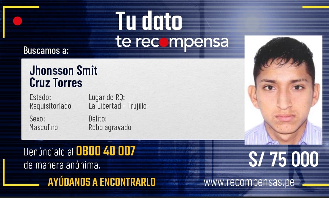 Jhonsson Smit Cruz Torres es sindicado en Trujillo de cometer graves delitos como secuestro, extorsión, homicidio y sicariato. (Foto: Mininter)