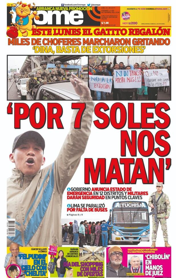 Portada impresa de Trome del viernes 27 de setiembre de 2024Portada impresa de Trome del viernes 27 de setiembre de 2024