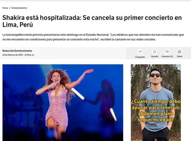 El Espectador de Colombia informó sobre la cancelación de su concierto en Perú.