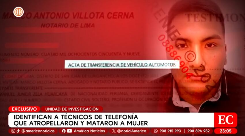 Dueño de minivan con que atropellaron a Andreina Farías, revela que se lo vendió al técnico Jean Carlos Montero Huaylinos.