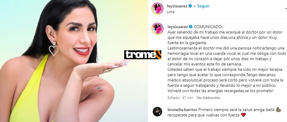 Leysi Suárez emite comunicado.