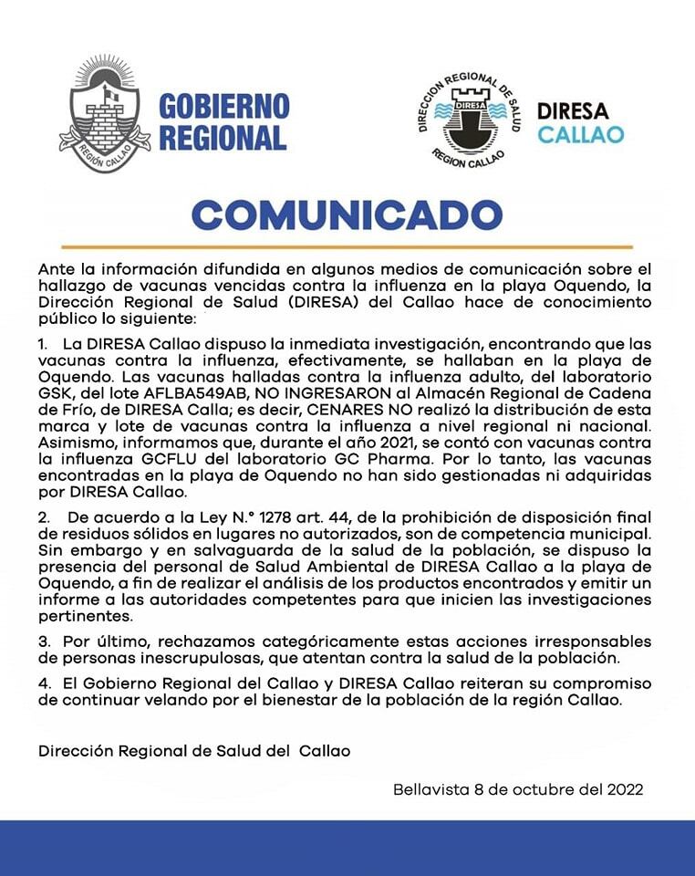 Diresa Callao se pronuncia.