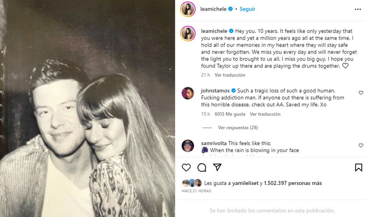 El sentido post de Lea a su amado Cory (Foto: Lea Michele / Instagram)