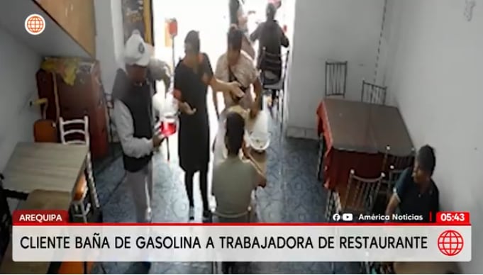 Hombre rocía gasolina a mesera en Arequipa, creyendo que le robó su celular.