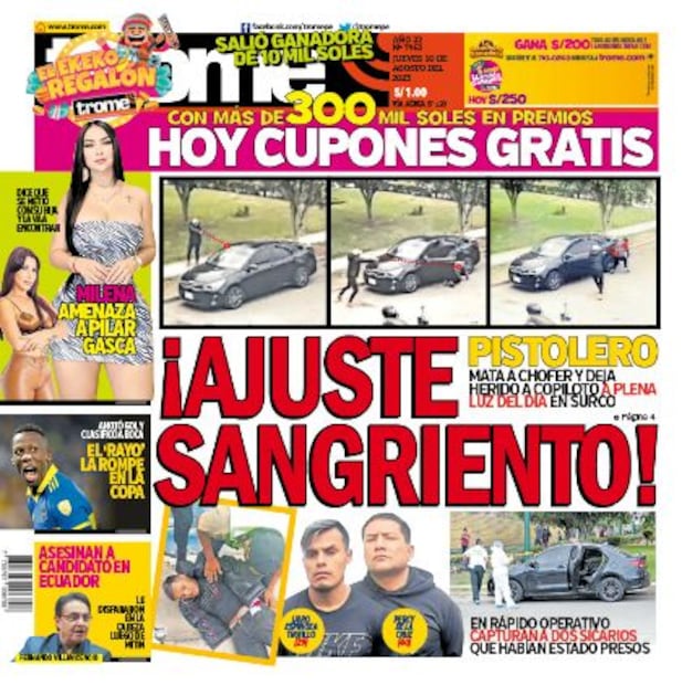 Portada impresa de Trome del jueves 10 de agosto