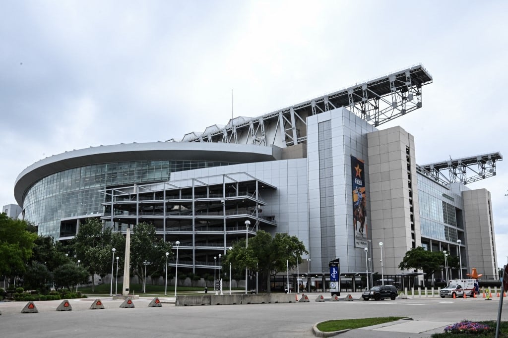The outside of Houston Stadium (temporarily renamed from NRG Stadium) is seen ahead of the 2026 FIFA World Cup in Houston, Texas, on May 11, 2026. Houston Stadium will host seven soccer matches during the 2026 FIFA World Cup. (Photo by RONALDO SCHEMIDT / AFP)