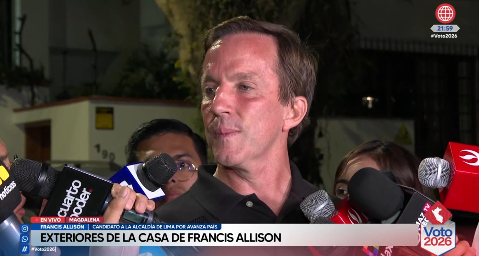 Francis Allison indica que respetará si Rafael López Aliaga gana las elecciones municipales 2026.