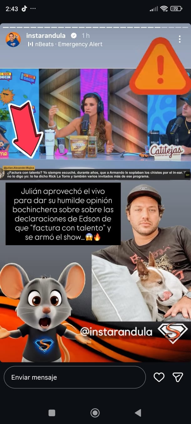Julián Alexander escribe polémico comentario contra Edson Dávila.