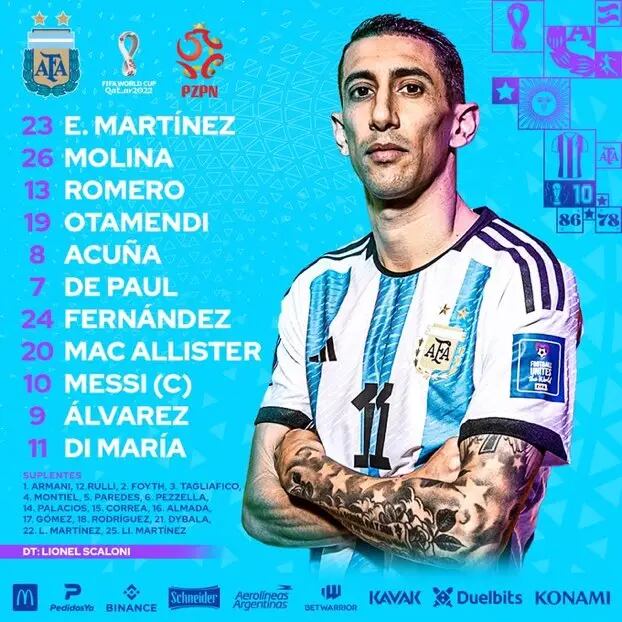 Lionel Scaloni confirmó a los 11 titulares en la selección argentina para este juego contra Polonia.