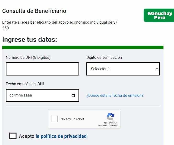 Formulario que debes rellenar y verificar si eres beneficiario. (Foto: Midagri)