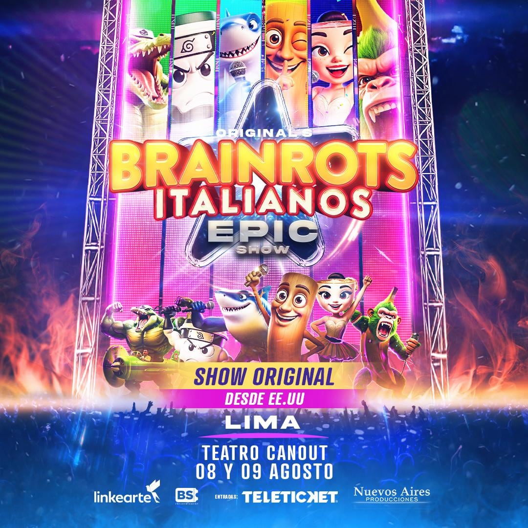 Los personajes favoritos y mas virales de las redes cobrarán vida, como son Tralalero Tralala, Chimpancini Bananini, Capuchina Bailarina, Tun Tun Sahut, Bombardino y muchos más personajes en 5 únicas funciones en Lima (teatro Canout de Miraflores).