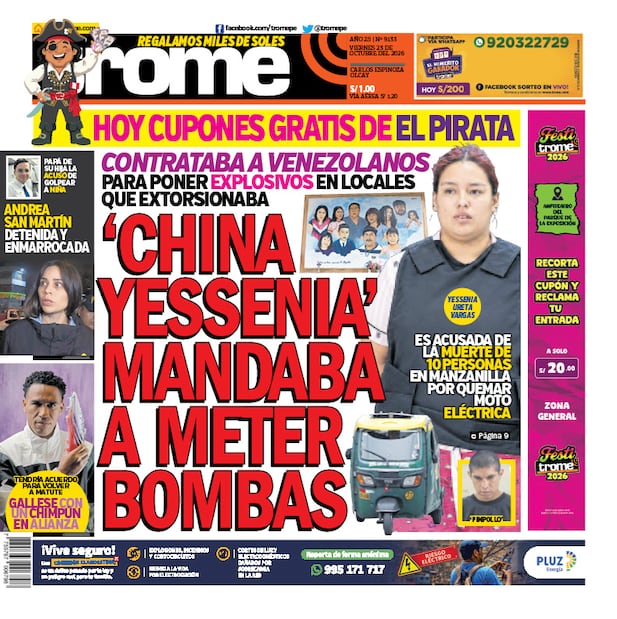 Portada Trome del viernes 23 de octubre de 2026