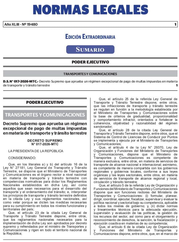 Gobierno formaliza régimen de descuento de 90% de papeletas para transporte público y privado.