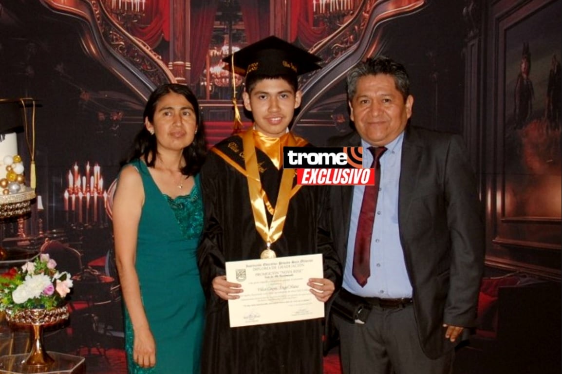 "Sabemos de su dedicación al estudio y estamos orgullosos de él", dijeron a Trome los padres de Ángel Hans Vilca Caqui. Se graduó del colegio en el 2025. (Entrevista y foto composición: Isabel Medina / Trome).
