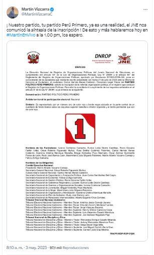 Martín Vizcarra a un paso de lograr la inscripción su partido político, Perú Primero, ante el JNE. (Foto: Captura)