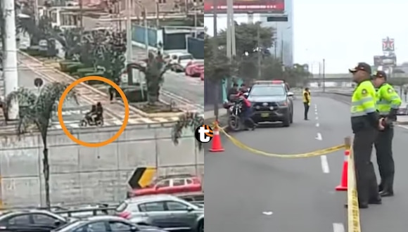 Dos presuntos sicarios a bordo de una motocicleta negra acabaron con la vida de un jalador de colectivos informales en la avenida Javier Prado. Video: América