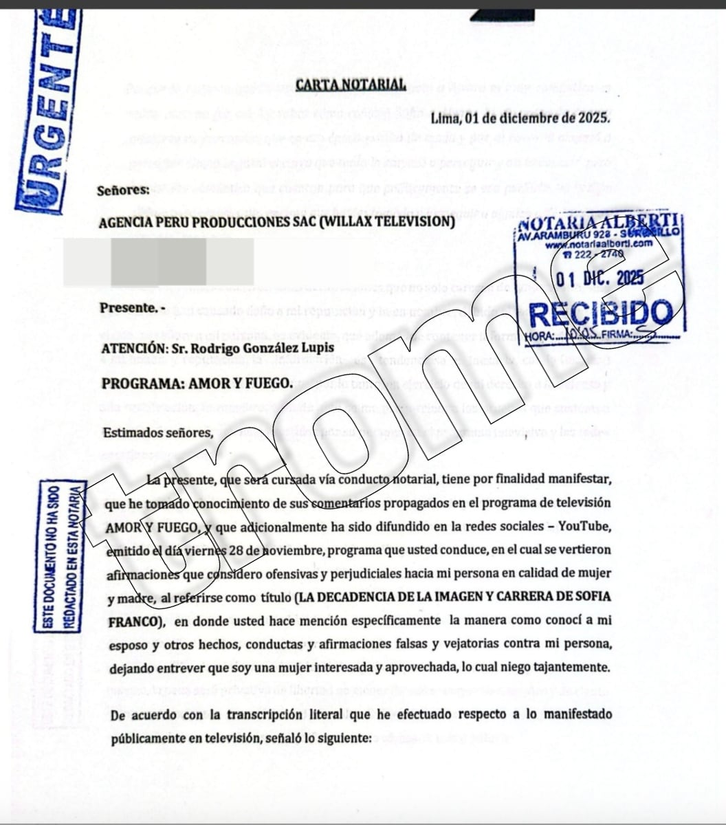 Carta Notarial de Sofia Franco