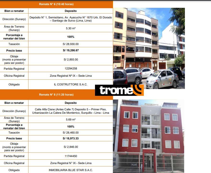 Remate de Indecopi. Nuevos inmuebles se ofrecerán en subasta este 9 de junio.