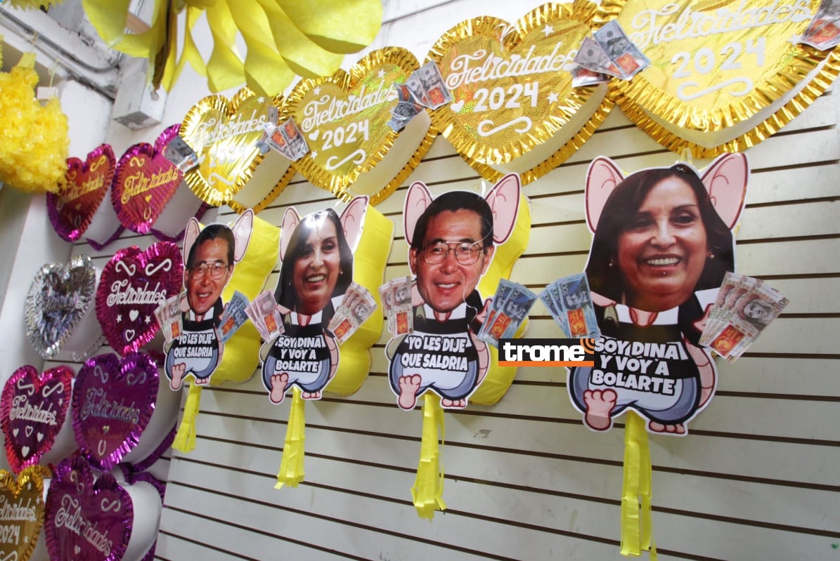 Los muñecos y piñatas de varios personajes del ambiente político, deportivo y del espectáculo están entre las más pedidas para despedir el 2023. (Isabel Medina / Foto: Alan Ramírez / Trome).