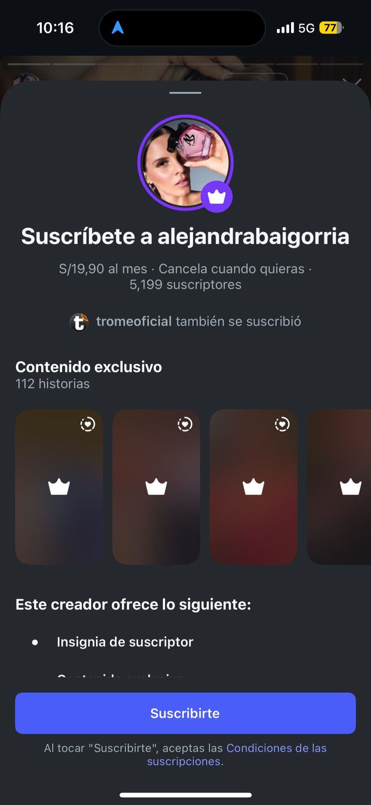 Alejandra Baigorria y el número de suscriptores a su canal privado de IG.