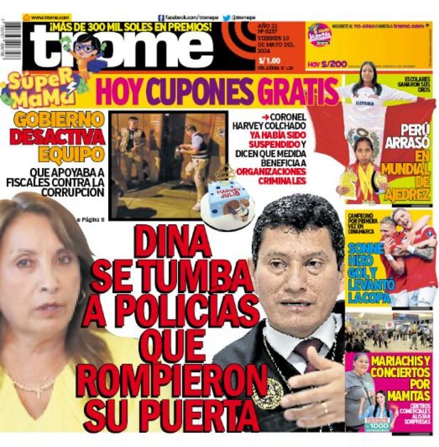 Portada impresa de Trome del viernres 10 de mayo de 2024