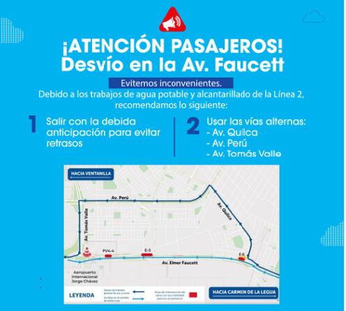 Plan de desvío vehicular de la Av. Faucett. Foto: ATU