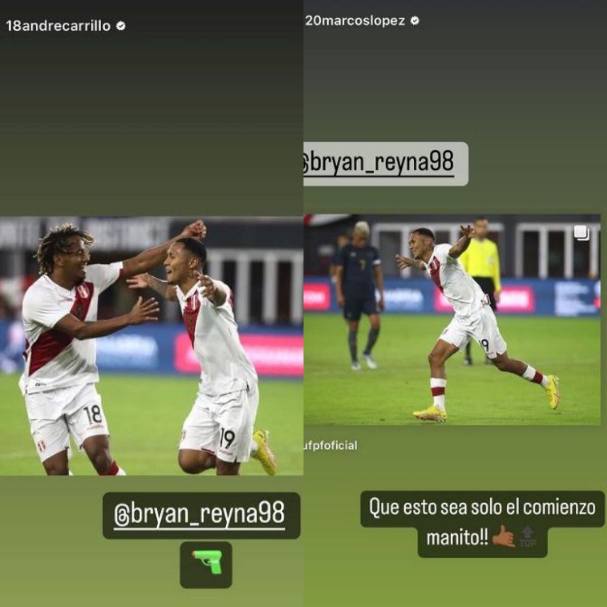 André Carrillo y Marcos López felicitaron a Bryan Reyna. (Foto: Instagram)