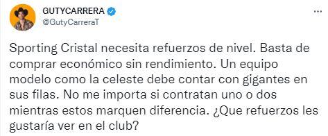 La publicación de Guty Carrera en Twitter.