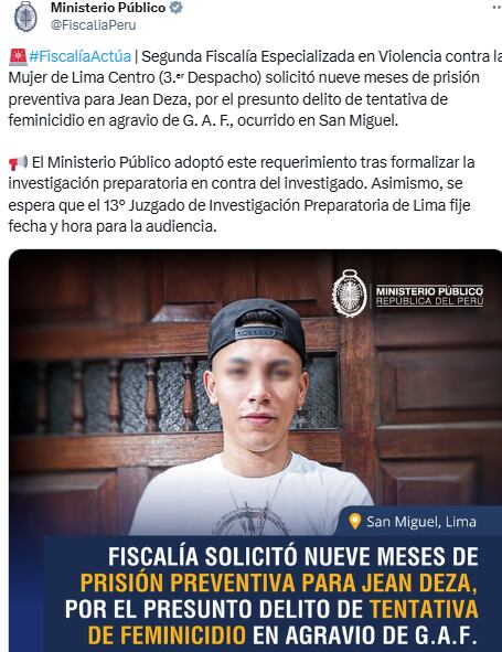 Fiscalía pide prisión preventiva contra Deza