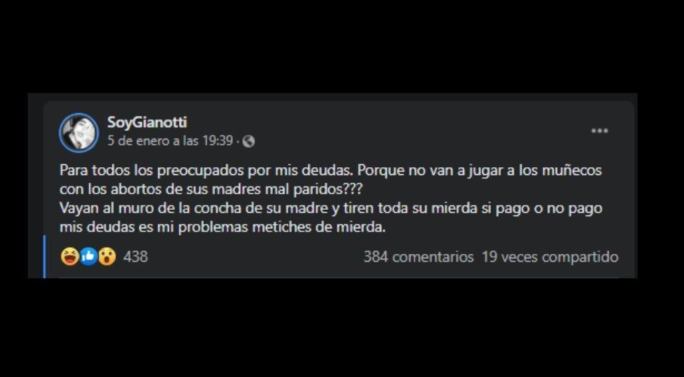 Christopher Gianotti denunciado por no pagar deudas