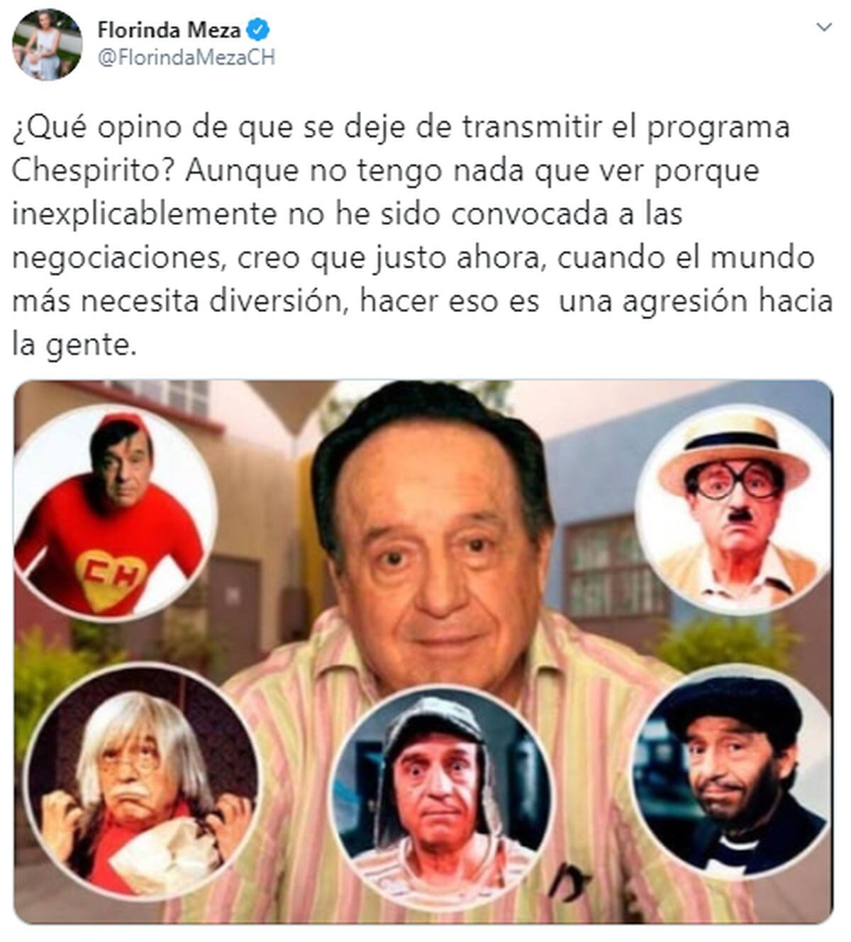 Florinda Meza criticó la salida del aire de todos los programas de Chespirito (Foto: Twitter/Florinda Meza)
