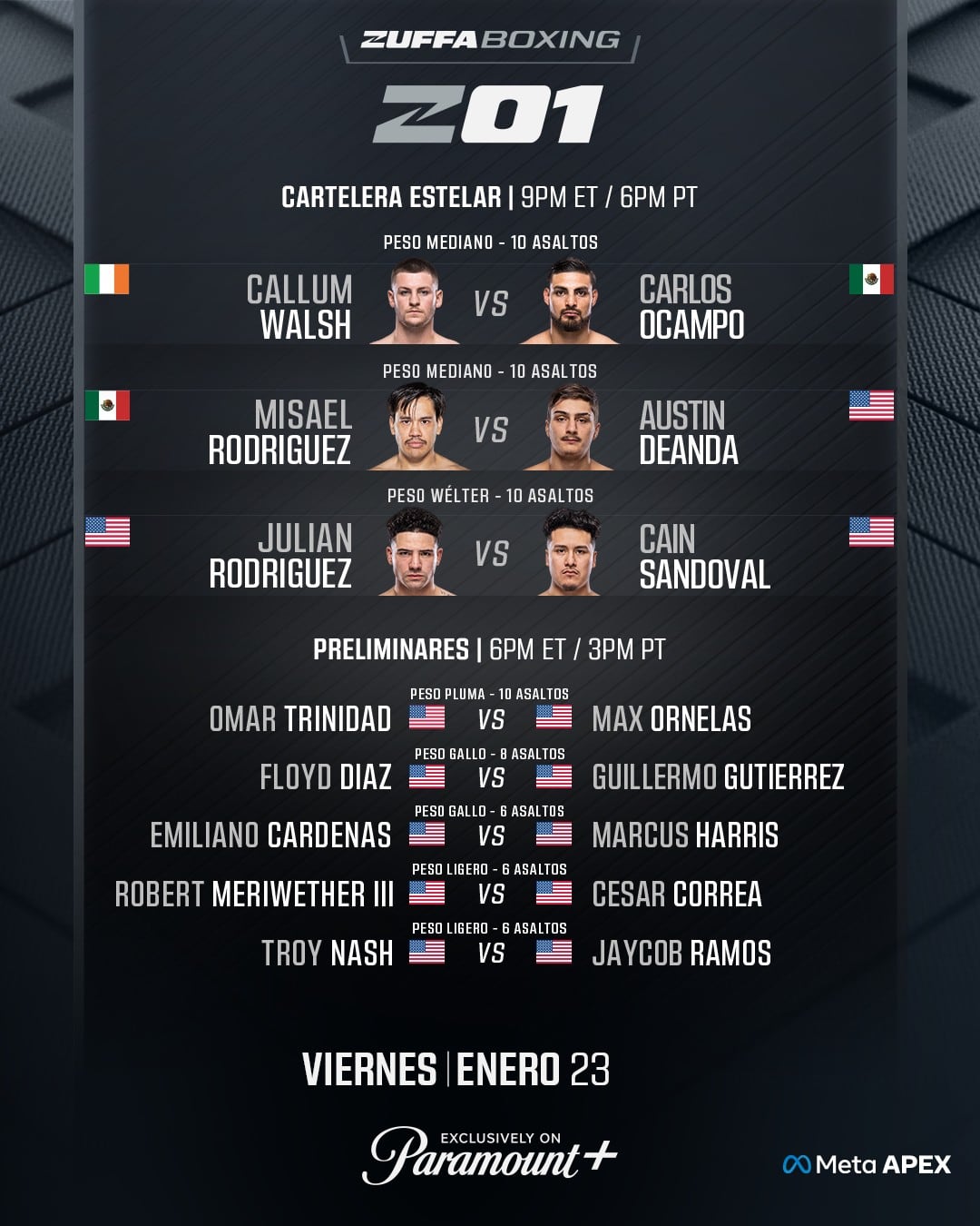 La primera cartelera de Zuffa Boxing.