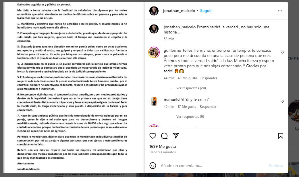 Comunicado de Jonathan Maicelo