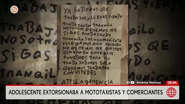 Detienen a menor por extorsión en San Juan de Lurigancho. Foto: América Noticias