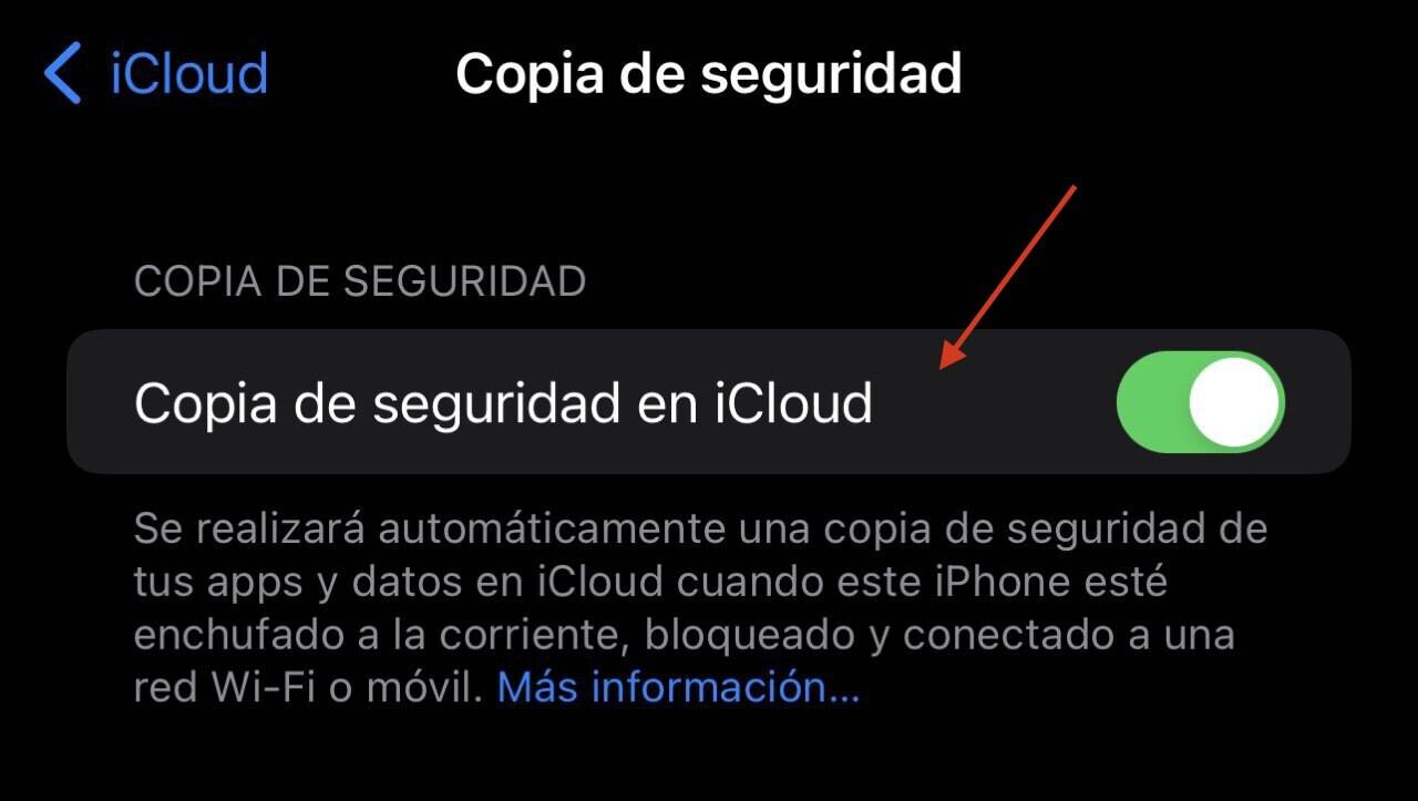 Desactivar copia de seguridad de iCloud.