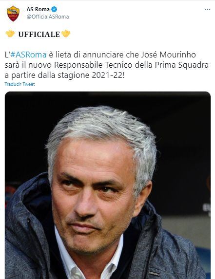 Mourinho dirigirá a Roma a partir de la siguiente temporada.