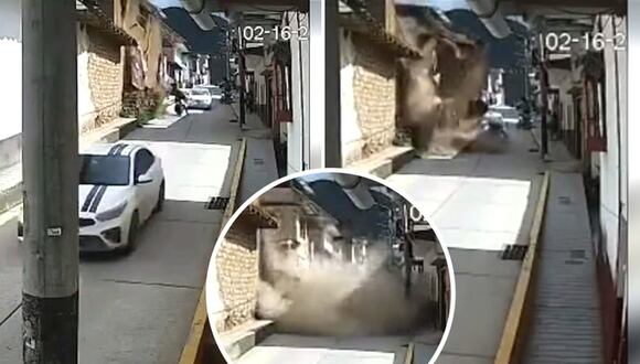 Pared cae sobre motociclista en Huancayo