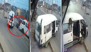 Combi se despista y colisiona contra óptica: pasajeros saltan al suelo