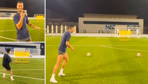 Cristiano Ronaldo le enseña a su hijo a patear tiros libres: "Mira y aprende, ssiimmm"