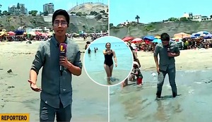 Periodista de Latina Noticias se moja sin querer en una transmisión en vivo