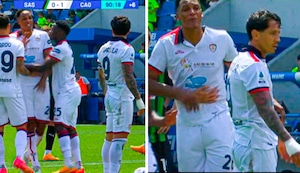 Yerry Mina ‘amenazó’ en pleno partido a Gianluca Lapadula por impedirle patear un penal